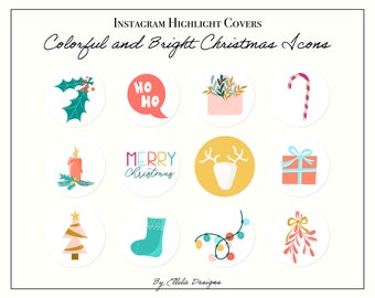 Colorful and bright Christmas instagram highlight covers, Christmas icons, IG stories, holiday covers, png, clip art