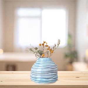 Handmade Ceramic Bud Vase, Small Blue and Purple Flower Vase