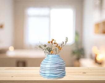 Handmade Ceramic Bud Vase, Small Blue and Purple Flower Vase