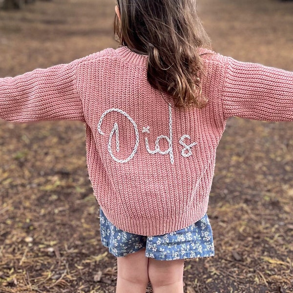 Rose Pink Personalised Name Hand Embroidered Kids Cardigan