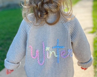 Personalised Name Hand Embroidered Toddler Kids Cardigan