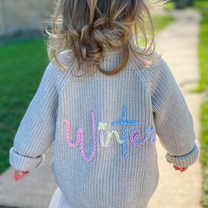 Personalised Name Hand Embroidered Toddler Kids Cardigan image 1