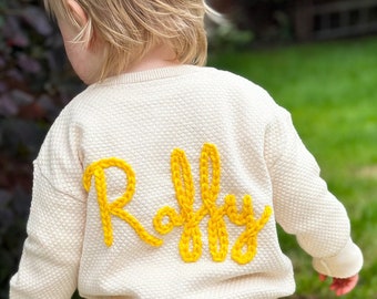 Cream Personalised Name Hand Embroidered Kids Cardigan