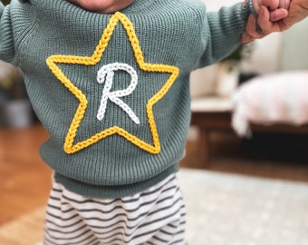 Personalised Star Inital Hand Embroidered Baby Sweater