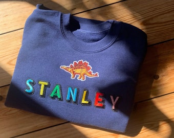 Kids Unisex Personalised Name Patch Rainbow Organic Cotton Sweatshirt Jumper Customised Navy