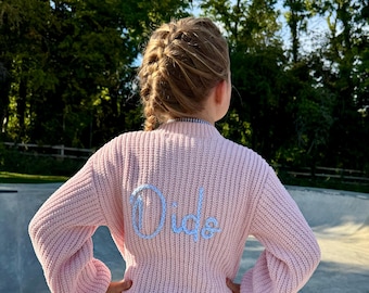 Baby Pink Personalised Name Hand Embroidered Kids Cardigan