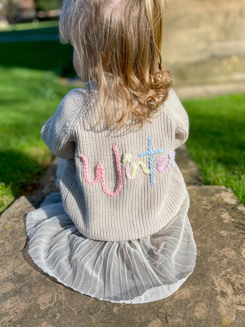 Personalised Name Hand Embroidered Toddler Kids Cardigan image 2