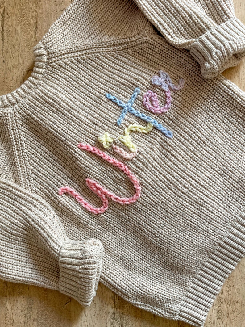 Personalised Name Hand Embroidered Toddler Kids Cardigan image 6