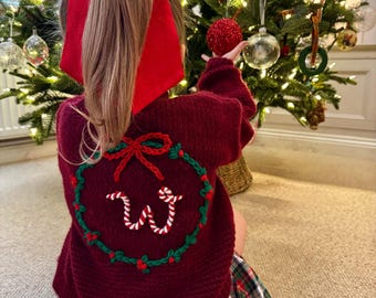 Personalised Initial Christmas Hand Embroidered Kids Cardigan