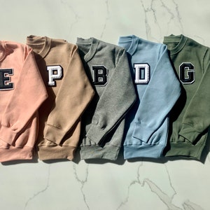 Kids Varsity Initial Patch Sweatshirt Jumper Grey