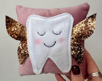 Handmade Tooth Fairy Pillow, Glitter Wings, First Tooth Keepsake