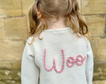 Sparkle Beige Personalised Name Hand Embroidered Kids Cardigan