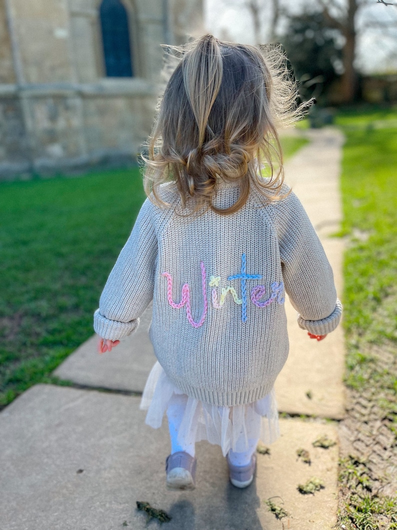 Personalised Name Hand Embroidered Toddler Kids Cardigan image 1