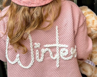 Rose Personalised Name Hand Embroidered Kids Cardigan