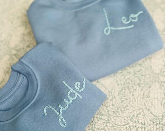 Embroidered Name or Initial Sweatshirt Jumper Light Blue Kids Baby