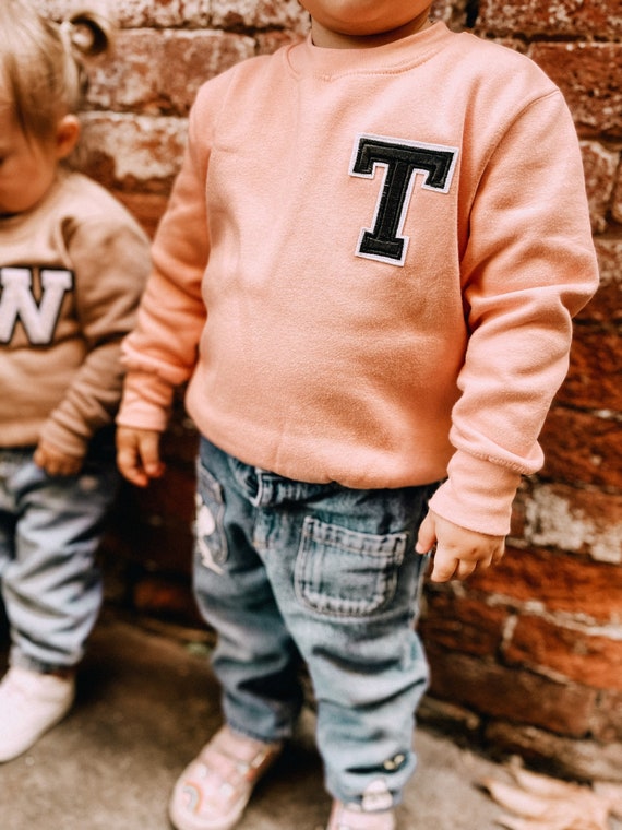 Kids Varsity Initial Patch Sweatshirt Jumper Peach Etsy UK