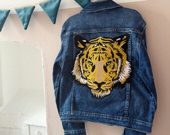 Large Tiger Patch Kids Unisex Denim Jacket