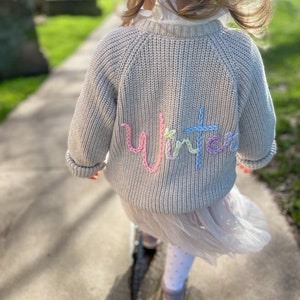 Personalised Name Hand Embroidered Toddler Kids Cardigan image 3