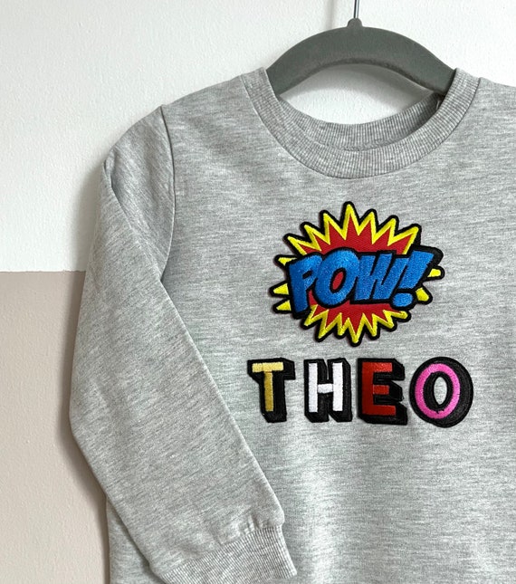 Kids Unisex Personalised Name Patch Rainbow Organic Cotton Sweatshirt Jumper Customised Light Grey Etsy UK