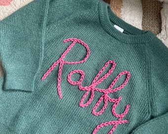 Personalised Bottle Green Name Hand Embroidered Baby Sweater