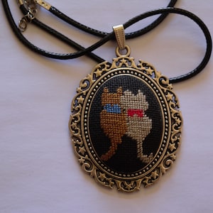 CHARMING handmade embroidery necklace with cute huged cats PENDANT, precious GIFT for her, charming keychain, cats in love, huged cats, cute