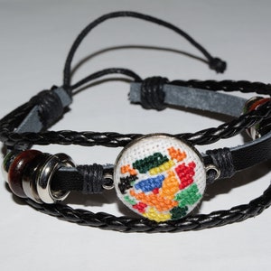 CHARMING handmade embroidery leather bracelet with Gaudi mosaic of Barcelona, Precious GIFT for her, Handmade embroidered bracelet, cute