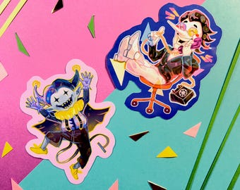 REVOLVING SHOT | Jevil and Spamton 3.5 inch Stickers