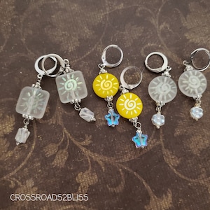Sun Coin Glass  Dangle Earrings