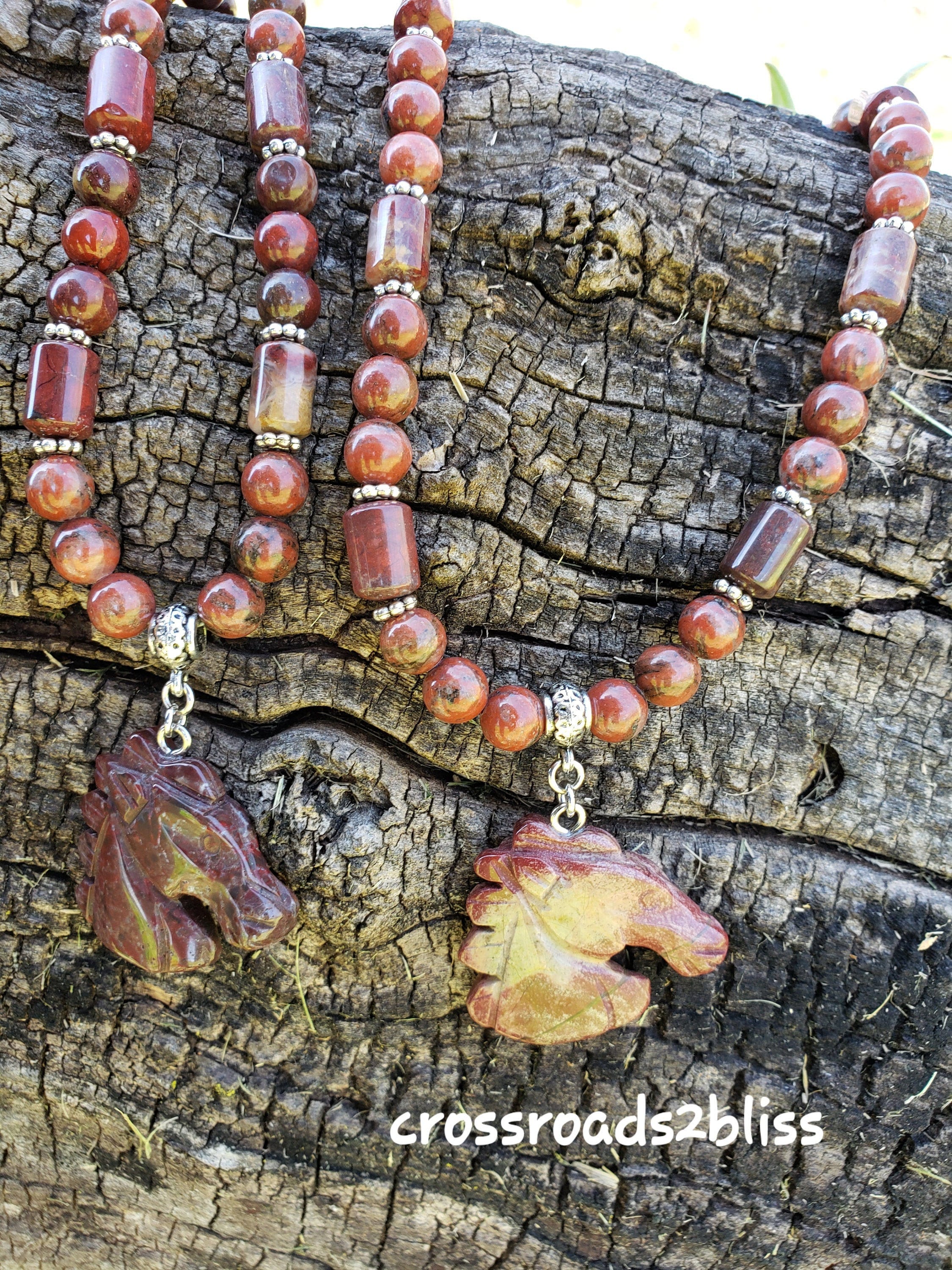 Carved Wild Horses Pendant Gemstone Necklaces
