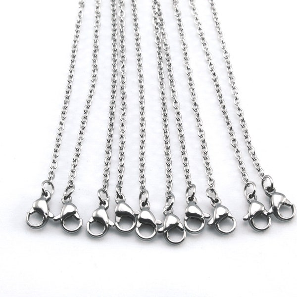 Silver Stainless Steel Necklace Chains 5-10 pc, 18 Inch, Lobster Clasp, Silver Cross Chains, Rolo Chains, Hypoallergenic, Jewelry Supplies