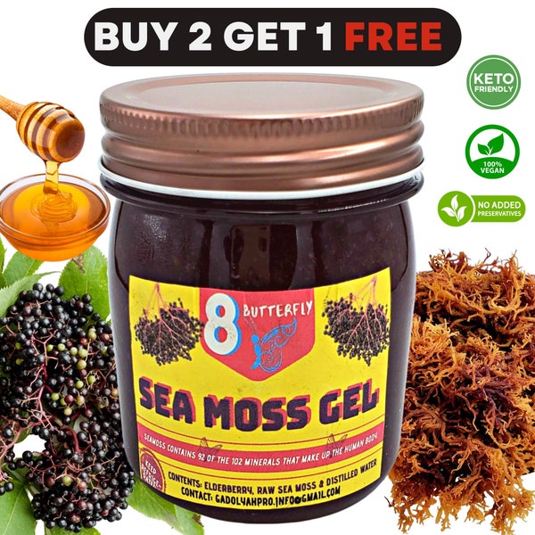 Elderberry Sea moss Gel, BUY 2 get One 8 oz FREE , Elderberry seamoss gel, Elderberry flavored sea moss gel, wildcrafted sea moss gel