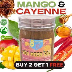 FREE 8 oz Sea Moss Gel, Buy any 2 same size PINEAPPLE, Mango, Cayenne, Tamarind, elderberry, Sea moss gel, irish Moss gel 8Butterly