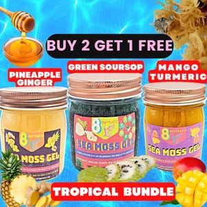 Flavored Sea Moss Gel, BUY 2 get One 8oz FREE, Pineapple Ginger, Mango Turmeric, sorrel, Spirulina Soursop fruit, seamoss gel Bundle Pack