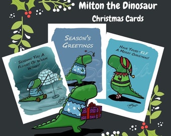 Dinosaur Christmas Cards, 'Milton the Dinosaur', Christmas Cards, Cute Cards
