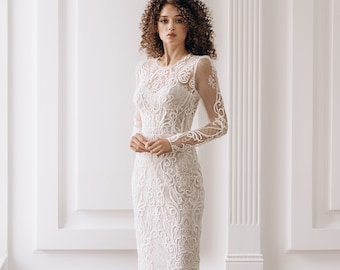 Lace cocktail wedding dress hotsell