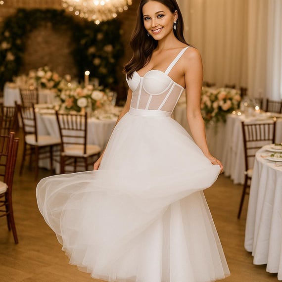 1950s style Tea Length Wedding Dress with Sweetheart Neckline, Vintage Bridal Gown