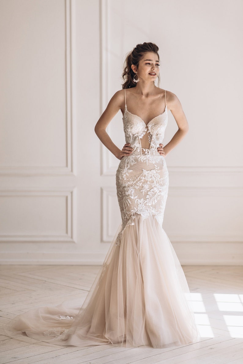 Sheath wedding dress unique mermaid lace gown bohemian Etsy