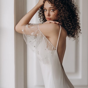 Elegant Slip wedding dress, open back minimalist dress, reception bridal gown, wedding dress with thin spaghetti straps