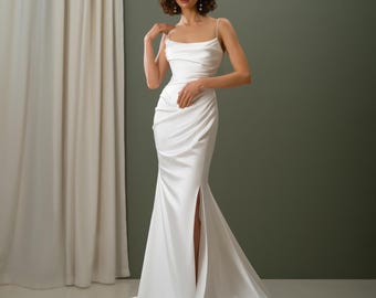 Open Back Satin Mermaid Wedding Dress: Minimalist Bridal Gown