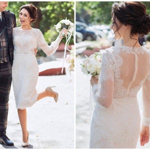 50s wedding dress, lace tea length bridal gown, cocktail or prom midi dress image 1