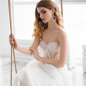 Casual wedding dress, Mesh White dress, sweetheart bridal gown, tea length reception dress, 50s midi wedding dress