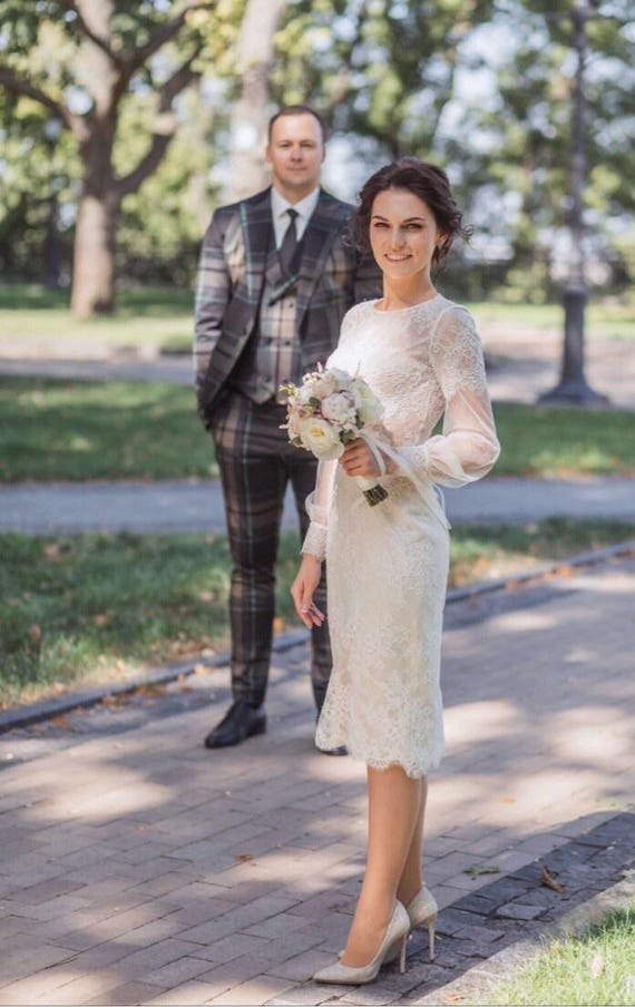 50s wedding dress, lace tea length bridal gown, cocktail or prom midi dress