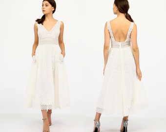 White lace dress, cocktail or evening dress, alternative wedding gown, bridal shower dress