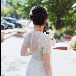 50s wedding dress, lace tea length bridal gown, cocktail or prom midi dress image 6