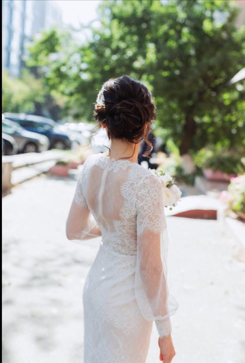 50s wedding dress, lace tea length bridal gown, cocktail or prom midi dress image 6