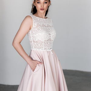 Embroidered Midi wedding dress, Lace Prom cocktail dress, Open Back Wedding Reception Dress, Poofy Formal Dress For Women