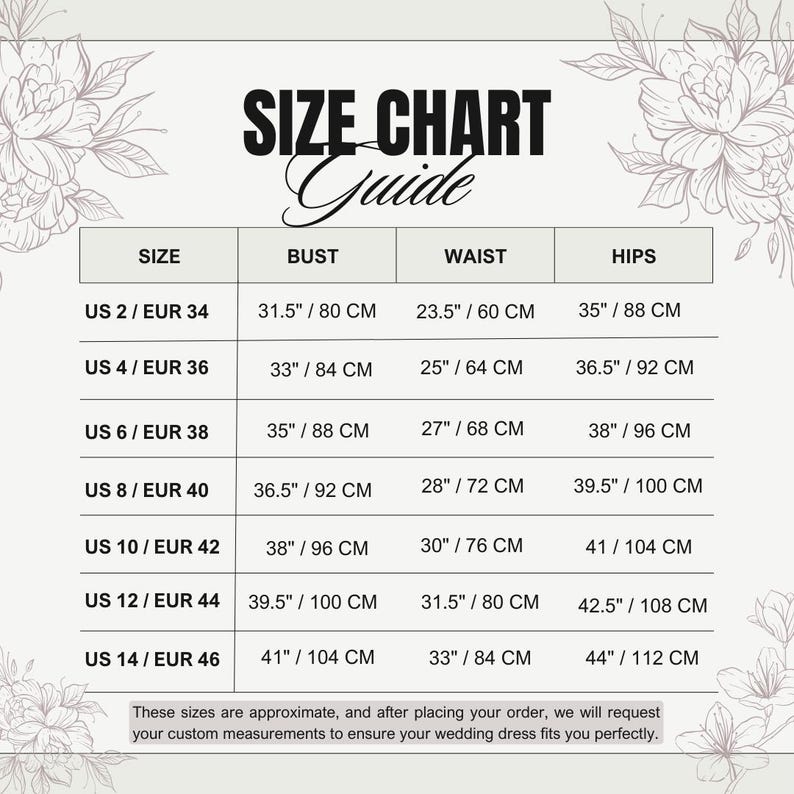 the size chart for a women's dress