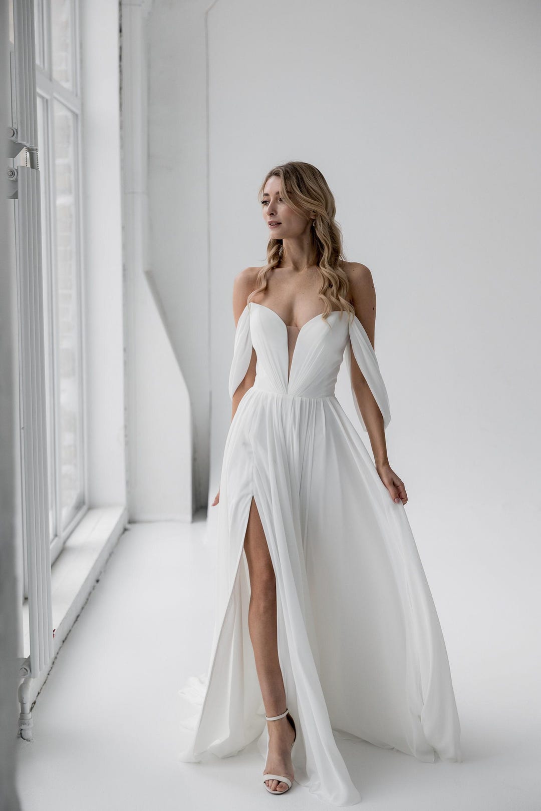 A-Line Square Chiffon Dress With Slit Sunset
