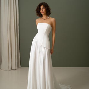 Unique wedding dress, Simple wedding dress, A-line trained reception dress, civil wedding dress