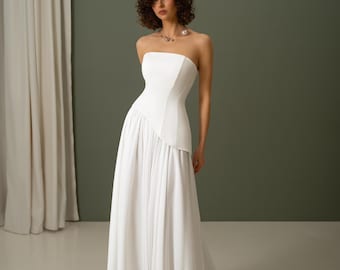 A-Line Wedding Dress: Asymmetrical Corset, Chiffon Skirt